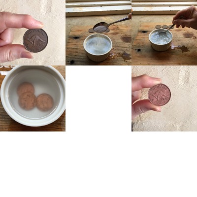 Steps for how to clean pennies with vinegar science experiment